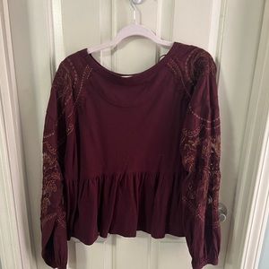 Free People Mesh Embroidered Long-Sleeve Top, Size XS
